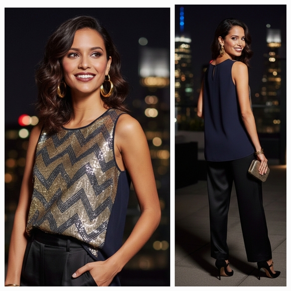 J. Crew Tops - NWOT J. Crew 10 Modern Contemporary Glam Metallic Chevron Wool Sleeveless Top